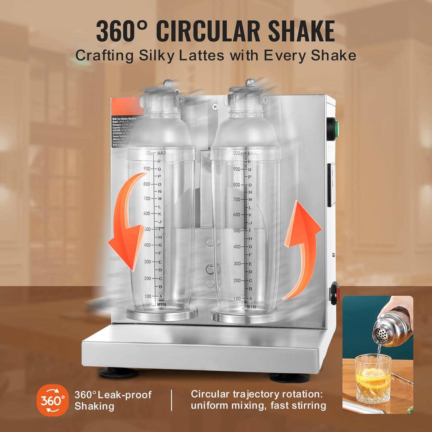 Happybuy 120W Milkshake Maker Machine, Double Head Commercial Milk Tea Shaker, 0-180s Adjustable Blender with 1L PC Cup for Milk Tea Store