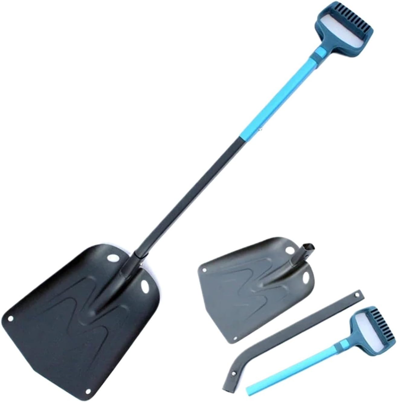 Portable Folding Snow Shovel with Extendable Aluminum Handle, Ice Removal Shovel Retractable Fit for Car, Outdoor, Camping