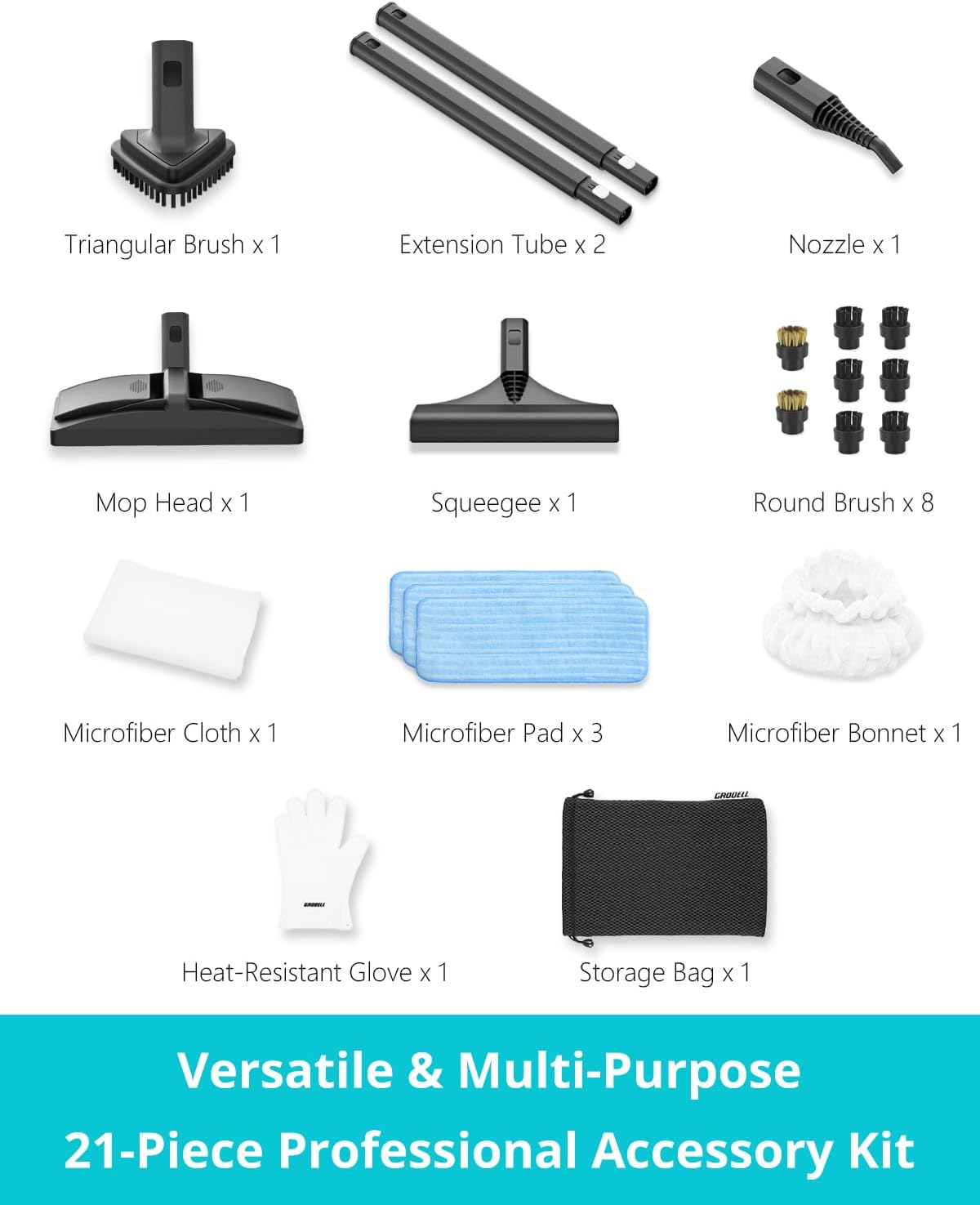 Steam Cleaner: 40s Fast Heating-0.66Gal (2.5L) Large Tank-21 PCS Kit-No Cooling-Refill Anytime-Detachable Hose Multi Portable Steamer Mop for Home Car Bed Furniture Tile Grout Floor Cleaning