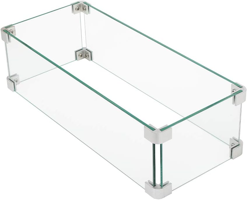 HOMPUS Rectangle Glass Wind Guard, 35.5x9x5.5 inches Tempered Glass for Outdoor Fire Table