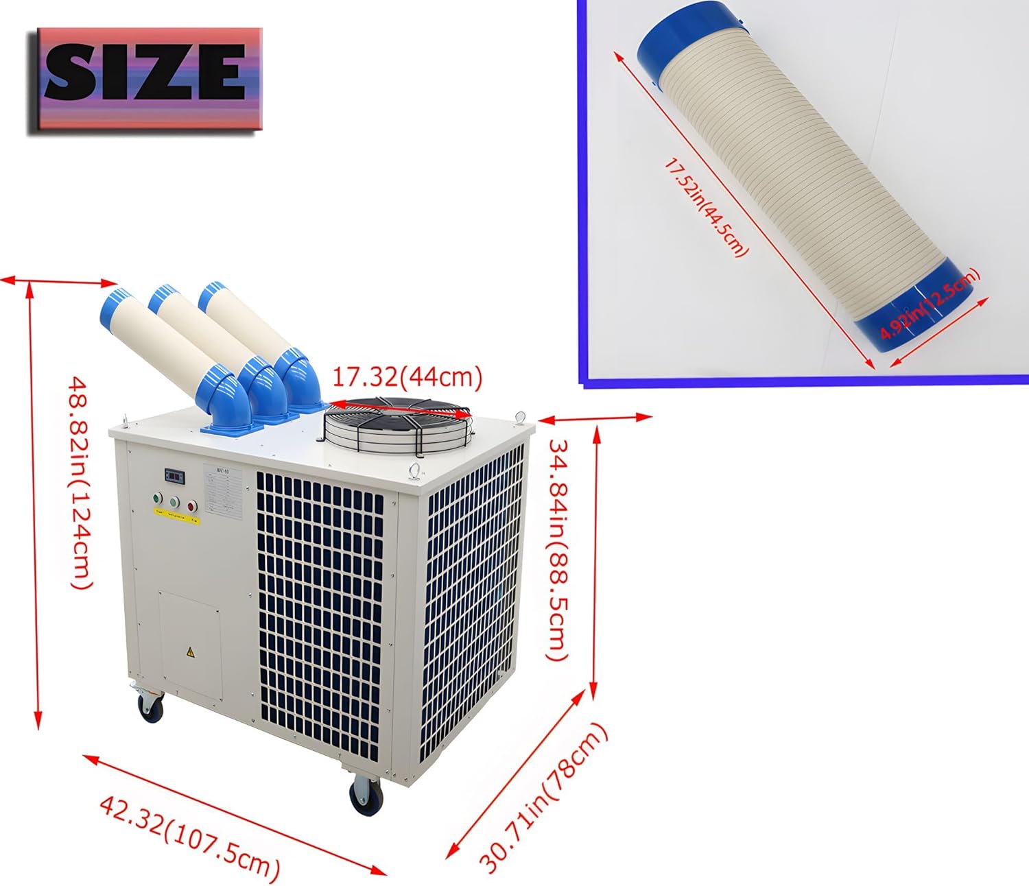 220V Commercial Industrial Air Conditioner Portable Industrial Spot Cooler 3150W Mobile Air Conditioner 1550m³/h 29800BTU
