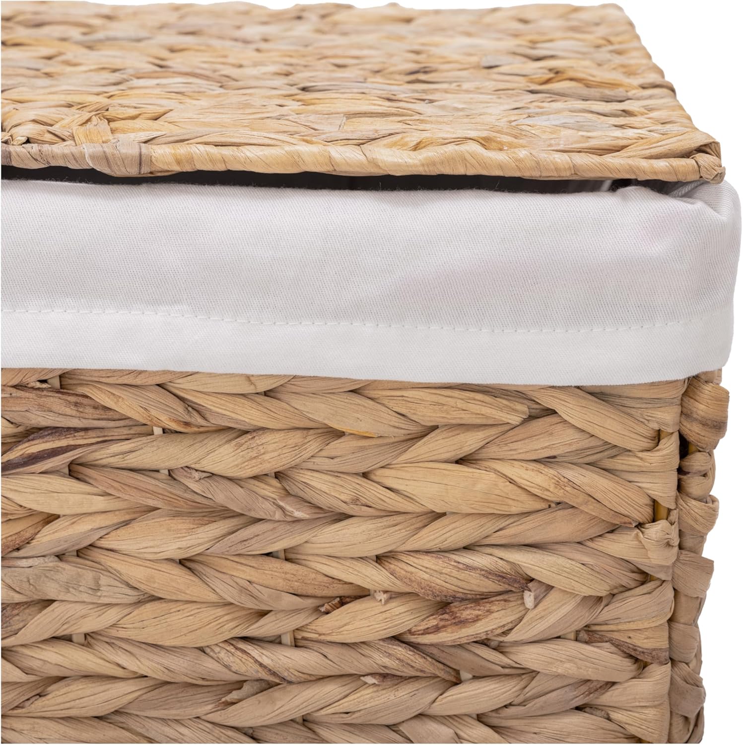 Seville Classics Premium Natural Handwoven Portable Laundry Bin Basket with Carrying Handles, Natural Water Hyacinth, Rectangular, Volume: 2.5 bushels or 3.1 cu. ft, 18.5
