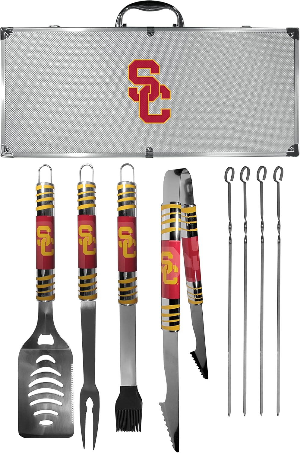 NCAA Siskiyou Sports Fan Shop USC Trojans Steel Tailgater BBQ Set w/Case 8 piece Gray