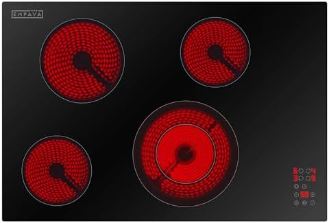 Empava 30 Inch Electric Ceramic Cooktop, 4 Radiant Burners with Dual Zone, Touch Controls, Timer, Stop & Go Pause, Child Lock, ETL Certified, Built-in Smooth Glass