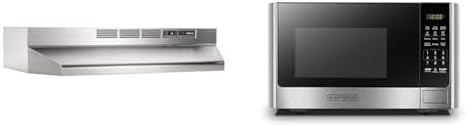Broan-NuTone 413004 Non-Ducted Ductless Range Hood with Lights Exhaust Fan for Under Cabinet & BLACK+DECKER Digital Microwave Oven with Turntable Push-Button Door, Child Safety Lock