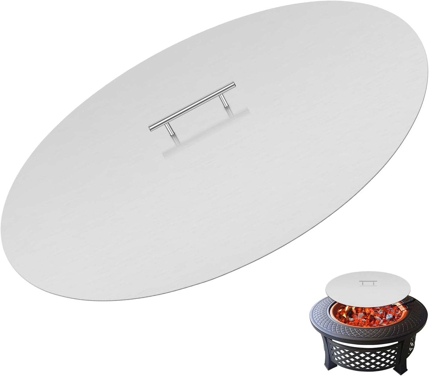Dollate Fire Pit Lid 28 inch Drop-in Fire Pit Cover Round with Handle Stainless Steel Suitable for 25