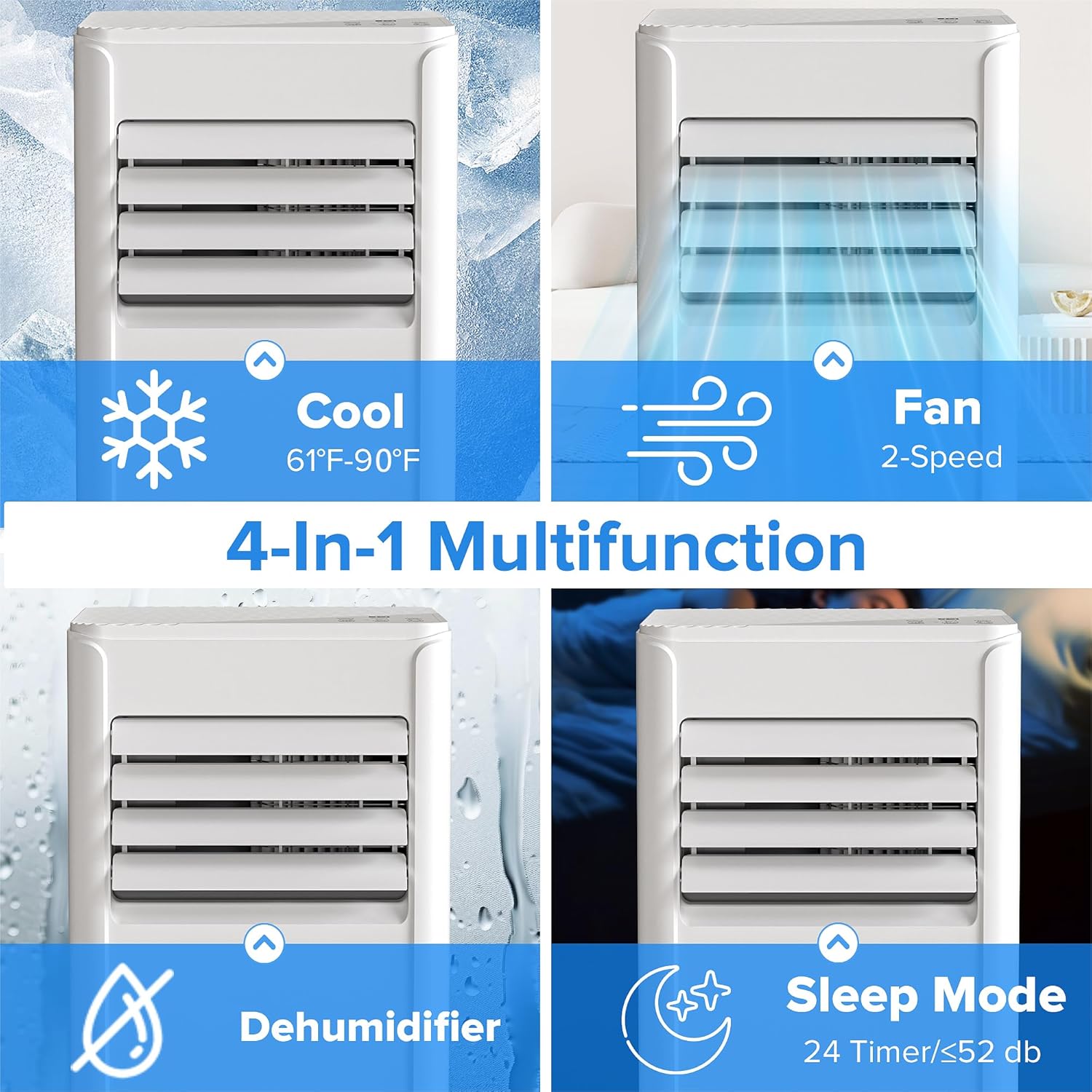 10,000 BTU Portable Air Conditioner Cools up to 450 SQ. FT, 4 in 1 AC Unit with Powerful Cooling, Sleep Mode, 24H Timer, Air Cooler with Window Installation Kit, for Bedroom, Apartment(WHITE)