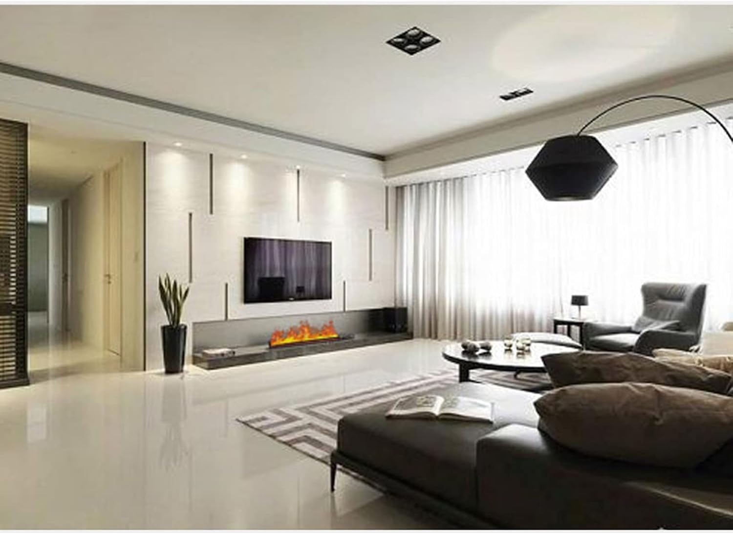 3D Water Vapor Fireplace with Humidifier Flame Fireplace Recessed Electric Fireplace and Wall Mounted Adjustable Flame Colors and Speed with Touch Screen