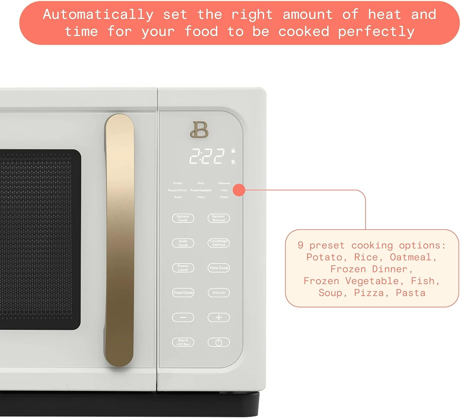 Beautiful 1.1 Cu Ft Sensor Microwave Oven, 1000W, 15 Presets, Touch Display (White Icing)