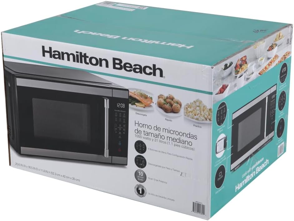 Hamiilton 1.1 Cu ft Countertop Microwave Oven in Stainless Steel, Sensor Cook