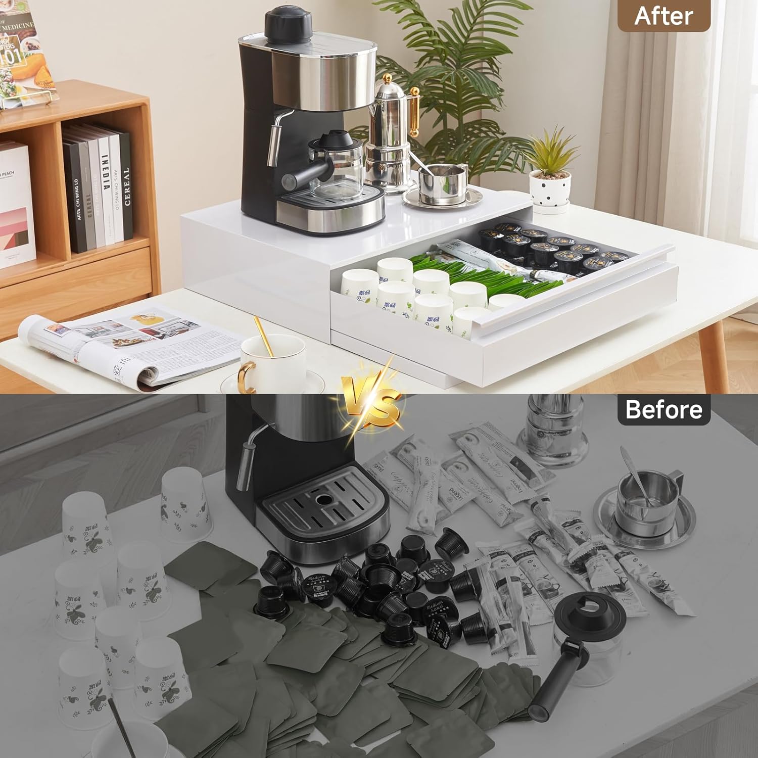 Kitchen Countertop Organizer Appliance Stand with Pull-Out Drawers & Shelves, Carbon Steel Kitchen Organizers and Storage for Microwave Oven Coffee Maker & Small Appliances