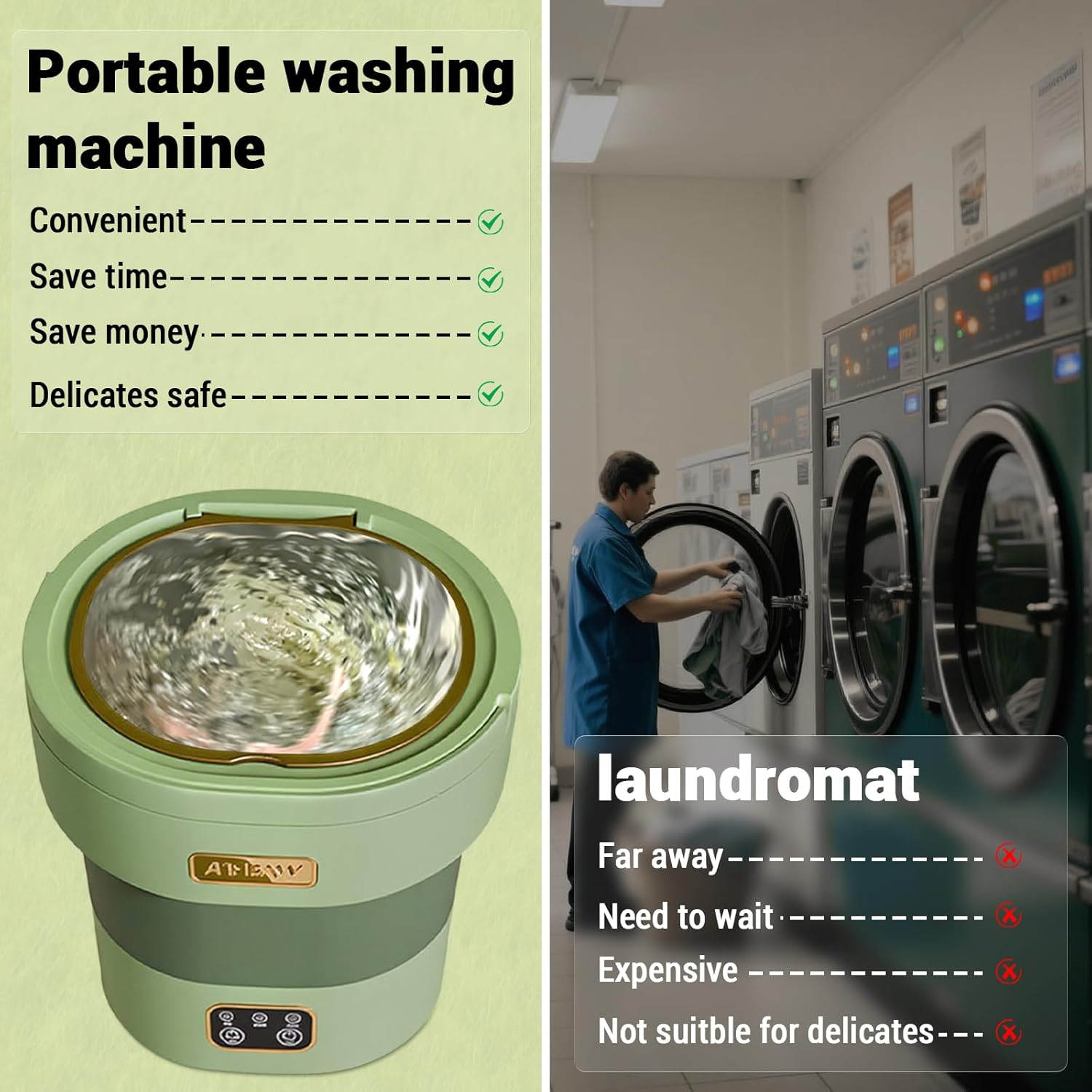 Portable Washing Machine, Mini Washer 12L Upgraded Large Capacity Foldable Washer Deep Cleaning of Underwear Small Baby Clothes Suitable for Apartments Dormitories Hotels
