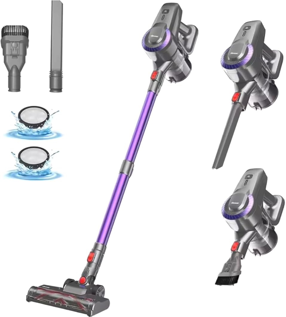 Cordless Vacuum Cleaner for Home, Stick Vacuum Rechargeable with Powerful Suction, Lightweight Upright Vacuum for Hardwood Floors & Pet Hair, Modern Wireless Design (Purple)