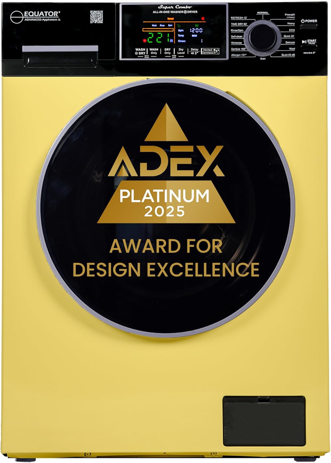 Equator All-In-One VENTED/VENTLESS Washer-Dryer 1.9cf/18lb 1400RPM 110V (Yellow/Black)