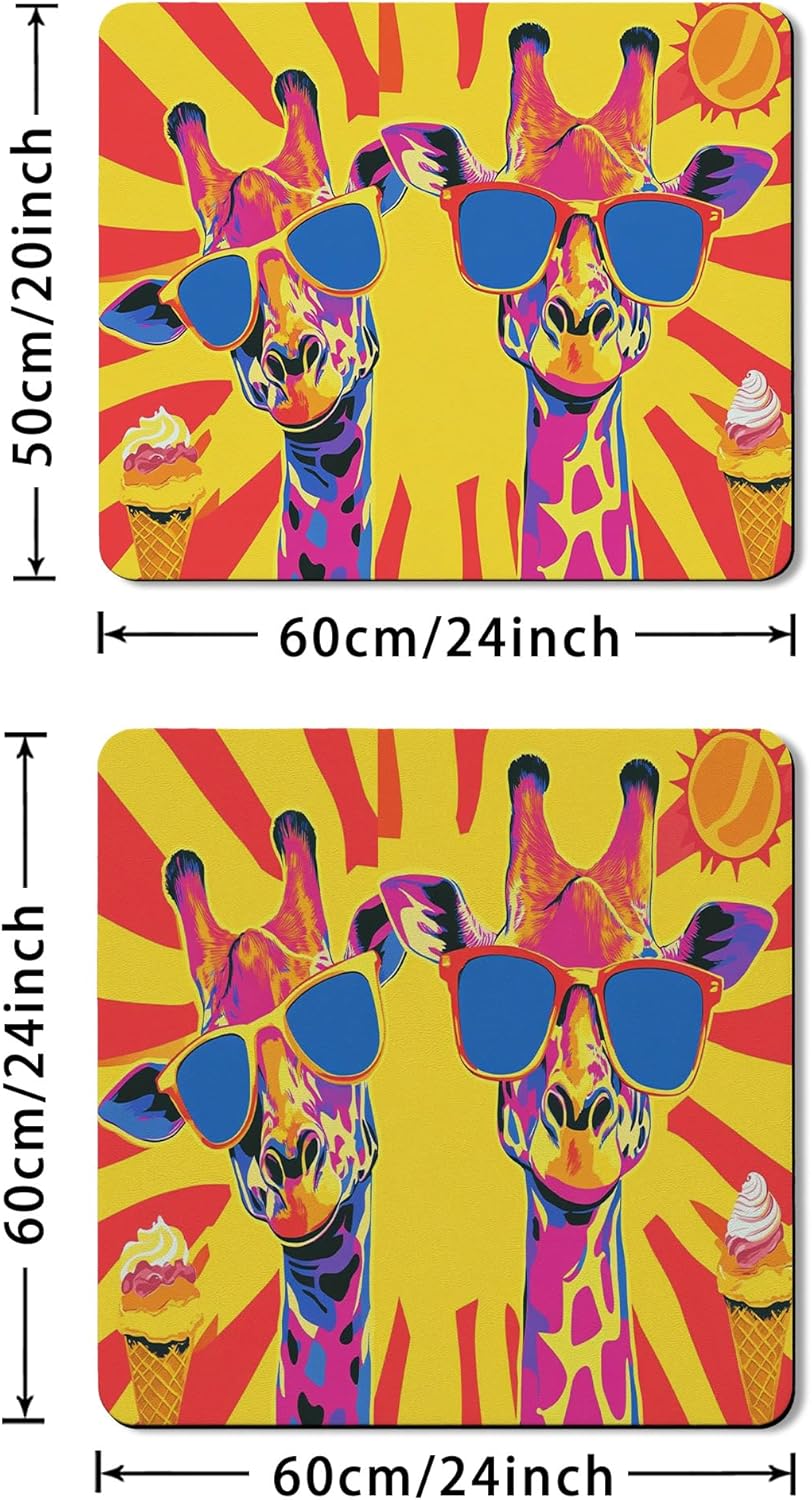 Vibrant Giraffe Washer Dryer Top Protector Mat, Colorful Pop Art Laundry Machine Dust Covers, Fun Summer Rubber Anti-slip Waterproof Mats for Laundry Room 24x24 Inch
