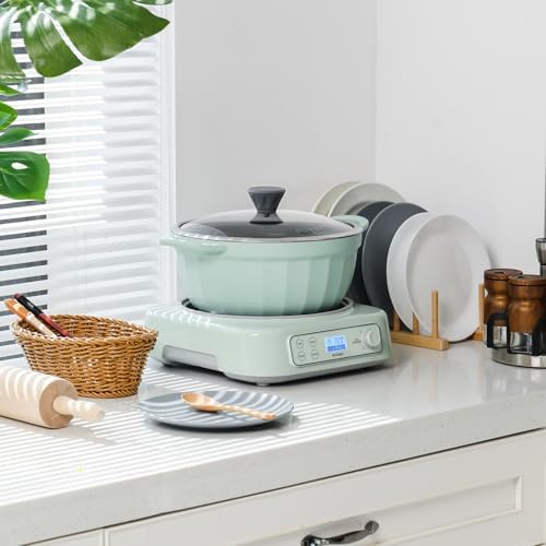 BUYDEEM CP152 Cast Aluminum Nonstick Stockpot, All Stovetops Ovens Microwaves Compatible, Dishwasher Safe, Cozy Greenish, 4.7QT