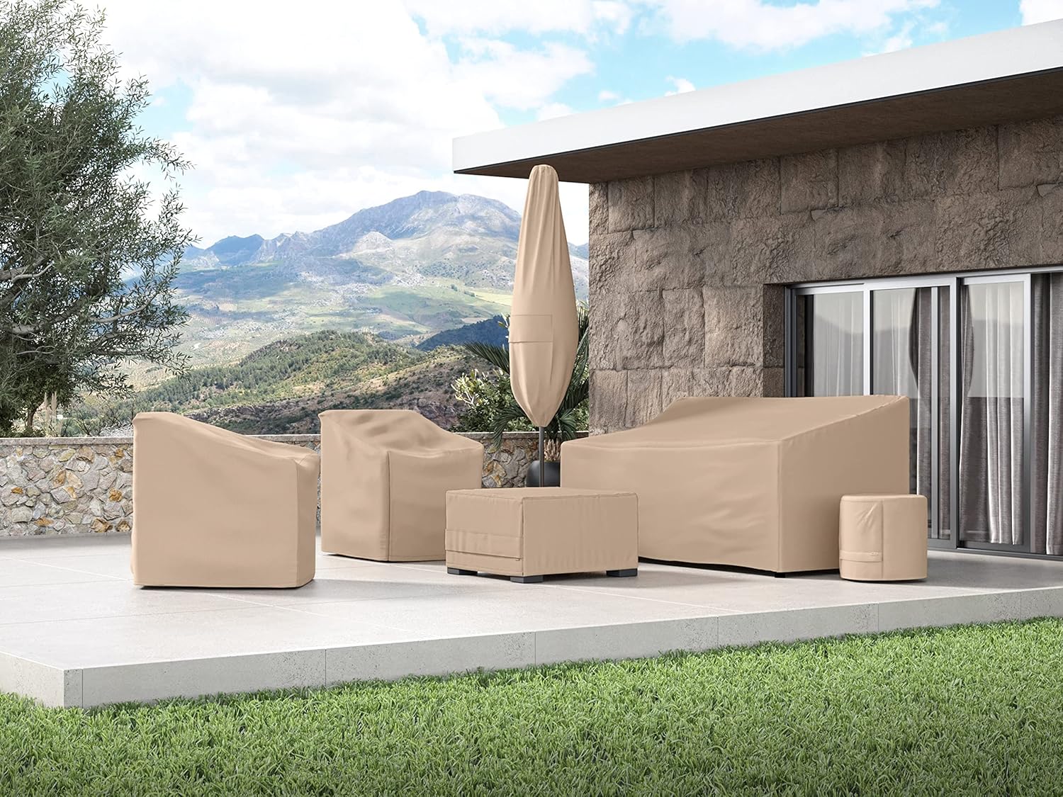 Covermates Ultima Rectangular Fire Pit Cover – Waterproof Heavy-Duty Outdoor Protection with Ripstop Polyester, Mesh Air Vents & Secure Buckle Straps, Rectangular 50W x 30D x 25H, Ripstop Tan