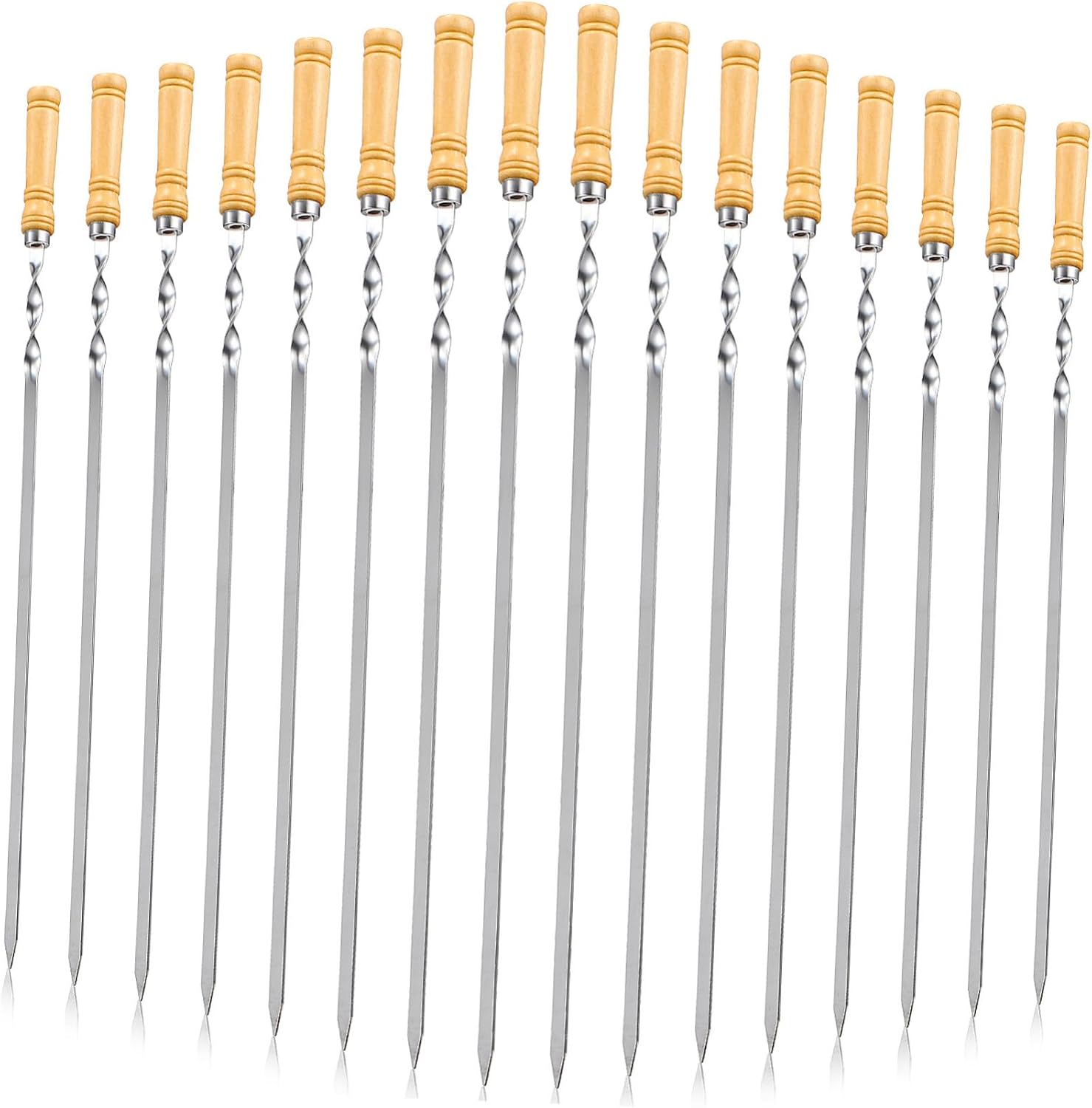 Kisangel 18pcs Skewers for Barbecue Flat Bbq Skewers Stainless Steel Wooden Handle Grilling Tools for Cooking Accessories