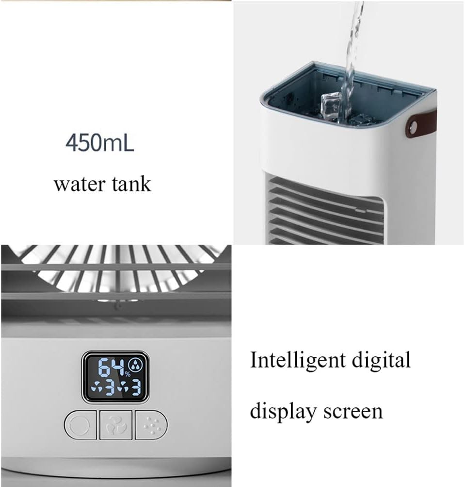 Portable Air Conditioner Cooling Fan, Evaporative Air Cooler for Room, 3 Wind Speed, 4000mAh Battery Powered & USB Rechargeable Mini Air Conditioner for Room Camping Car Office (Color : White