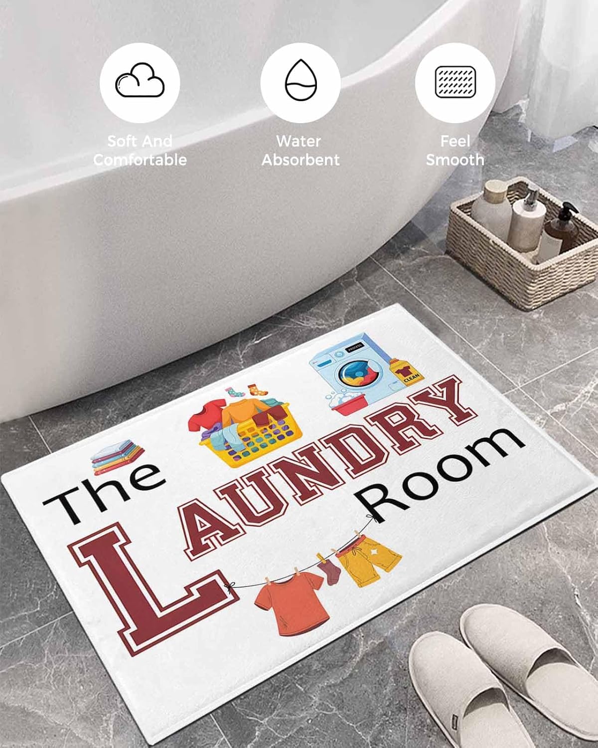 Indoor Doormat The Laundry Room Text on White,Shaggy Floor Mat with Non-Skid Backing Washing Machine Clothes,Machine Washable Plush Area Rug Carpets for Kitchen Nursery Bedroom