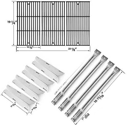 Repair Kit for Charmglow 720-0536, 4 Burner BBQ Gas Grill Includes 4 Stainless Burners, 4 Stainless Heat Plates and Porcelain Cast Cooking Grids