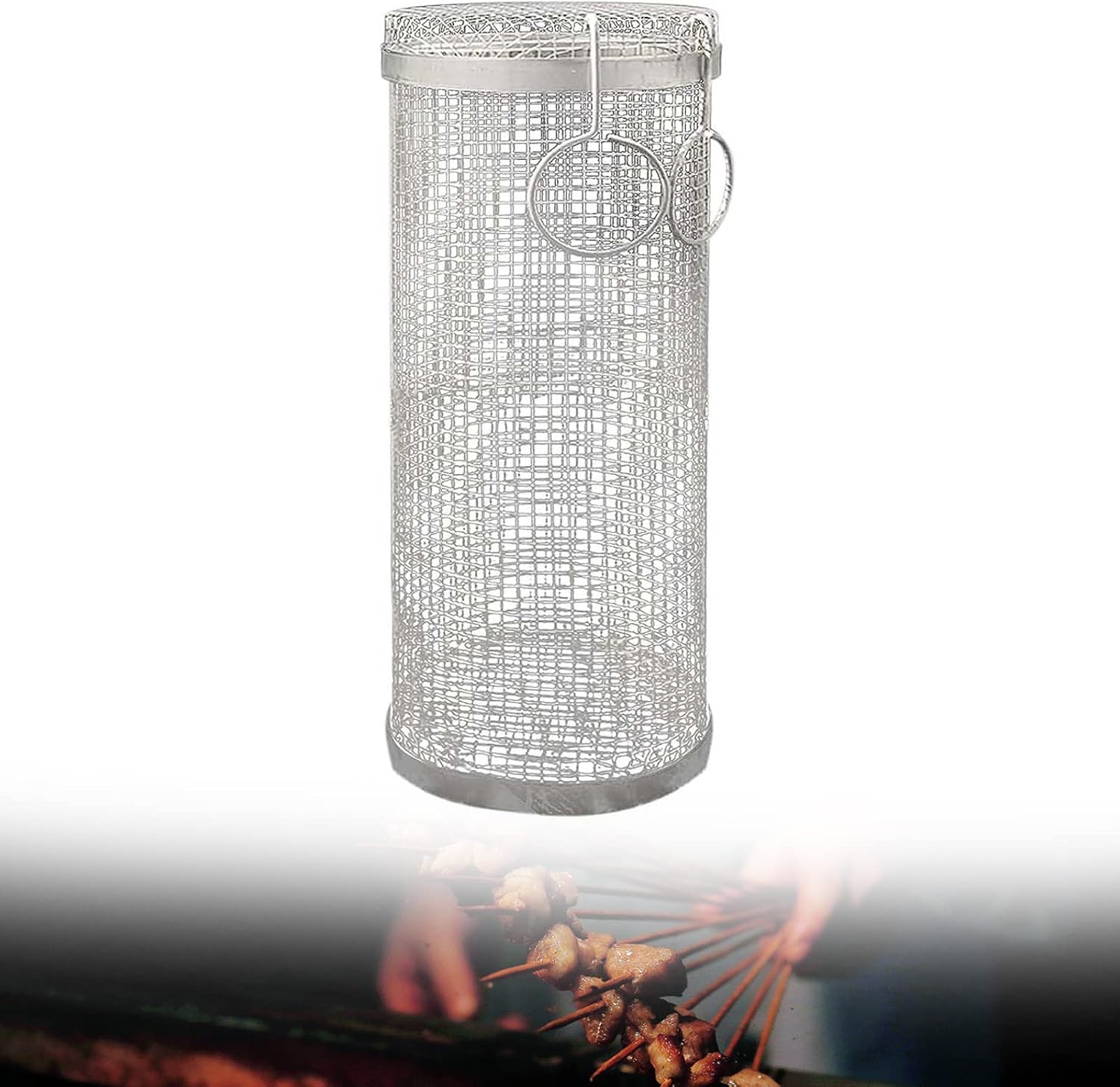Rolling Grilling Basket, Grill Roaster Basket Rolling Wire Mesh Cylinder Grill Basket, Round Grill Cooking Accessories for Outdoor Camping-L