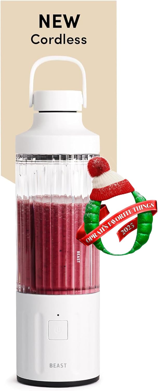 Beast GO Cordless, Premium Portable Blender for Shakes & Smoothies, 22oz Vessel, Blends Ice & Frozen Fruit, Travel-Ready, Rechargeable USB-C Battery, Drinking Lid and Straw System (Cloud White)
