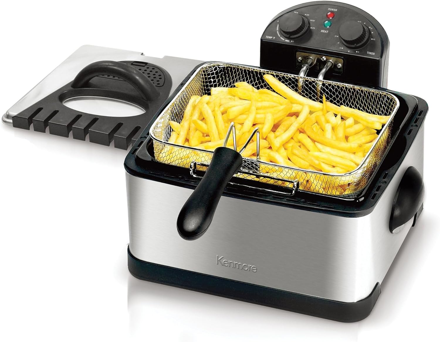 Kenmore Electric Deep Fryer - Grease & Odor Filtration, Simple Temperature Control, Eléctrica Freidoras For Home Use, 3 Baskets For Frying French Fries, Chicken Wing, 4 Liter Capacity Stainless Steel