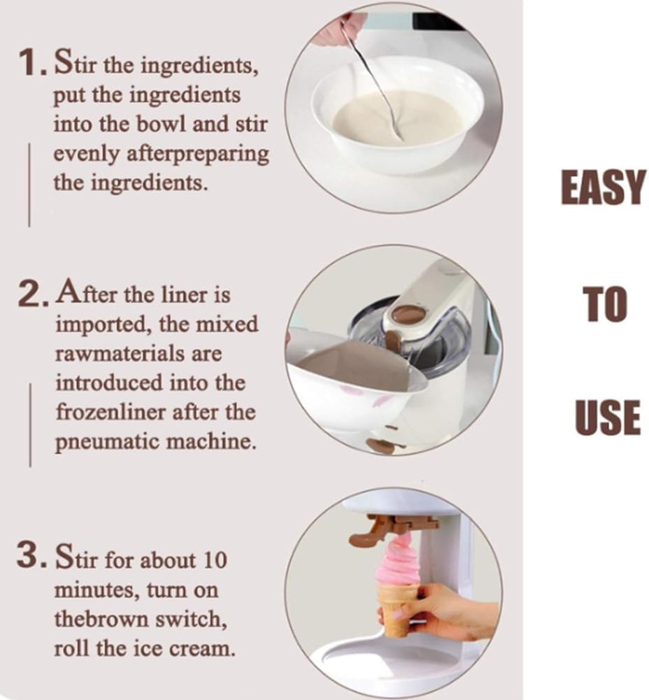 20W Desktop Soft Ice Cream Machine, 1000ML Fully Automatic Mini Fruit Soft Ice Cream Machine for Home Kitchens, Suitable for Households Bars Cafes Small Household Appliances