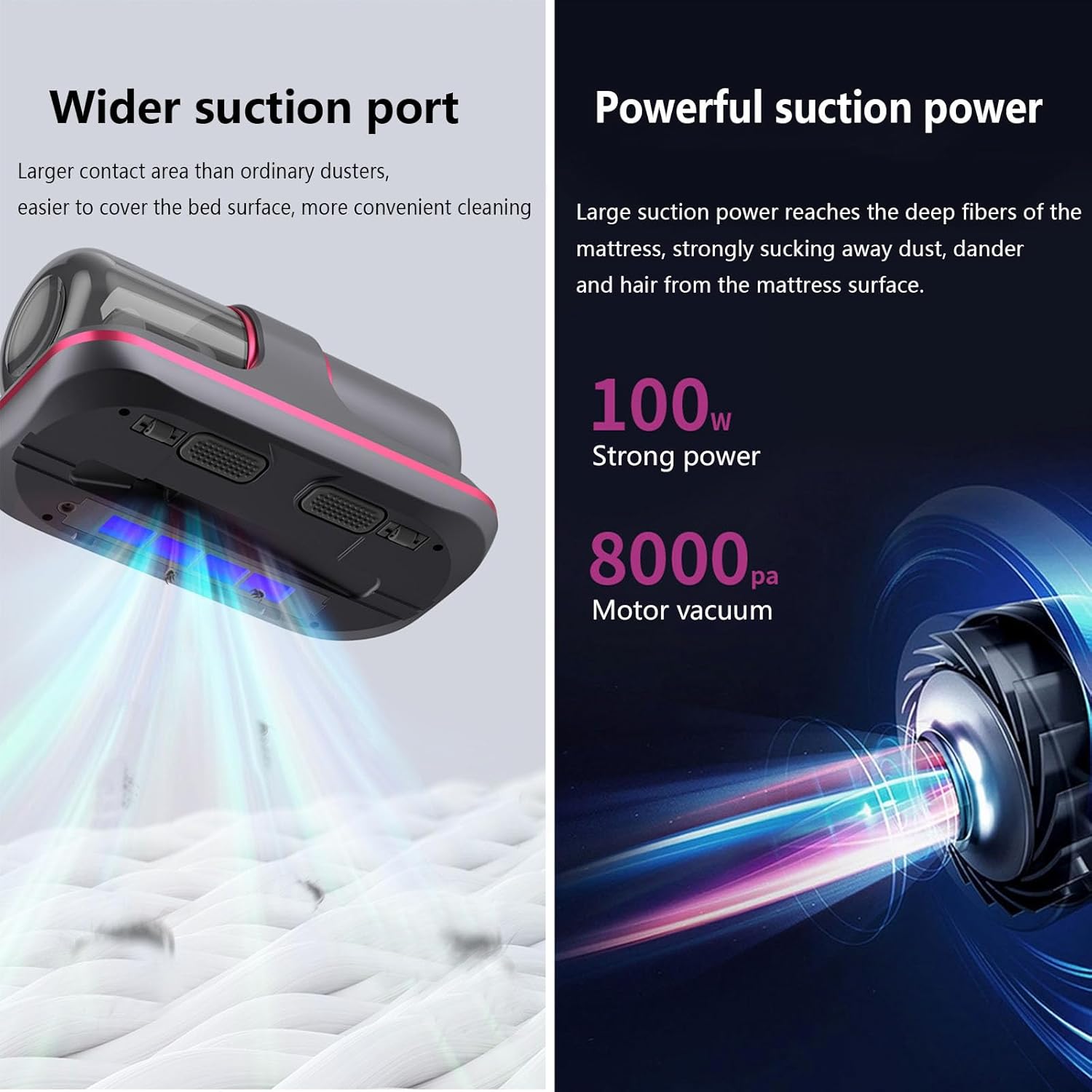 Handheld Vacuum Cordless Rechargeable,8kpa Suction,Strong Double Beat Mode, 8000 Beats Per Minute - Powerful Vacuum Cleaner for Mattress,Sofa & Carpets (Red)