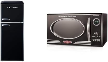 Galanz GLR46TBKER Retro Compact Refrigerator with Freezer Mini Fridge with Dual Door & Nostalgia Retro Countertop Microwave Oven - Large 800-Watt - 0.9 cu ft