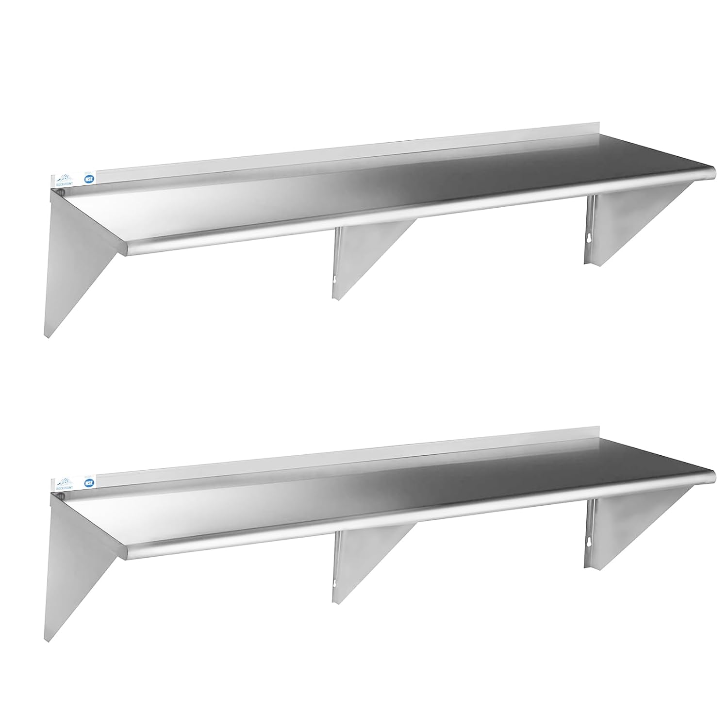 ROCKPOINT Stainless Steel Shelf 12 x 72 Inches 450lb, 2 Pack NSF Commercial Wall Mount Floating Shelving with Backsplash for Restaurant, Kitchen, Home and Hotel, Silver