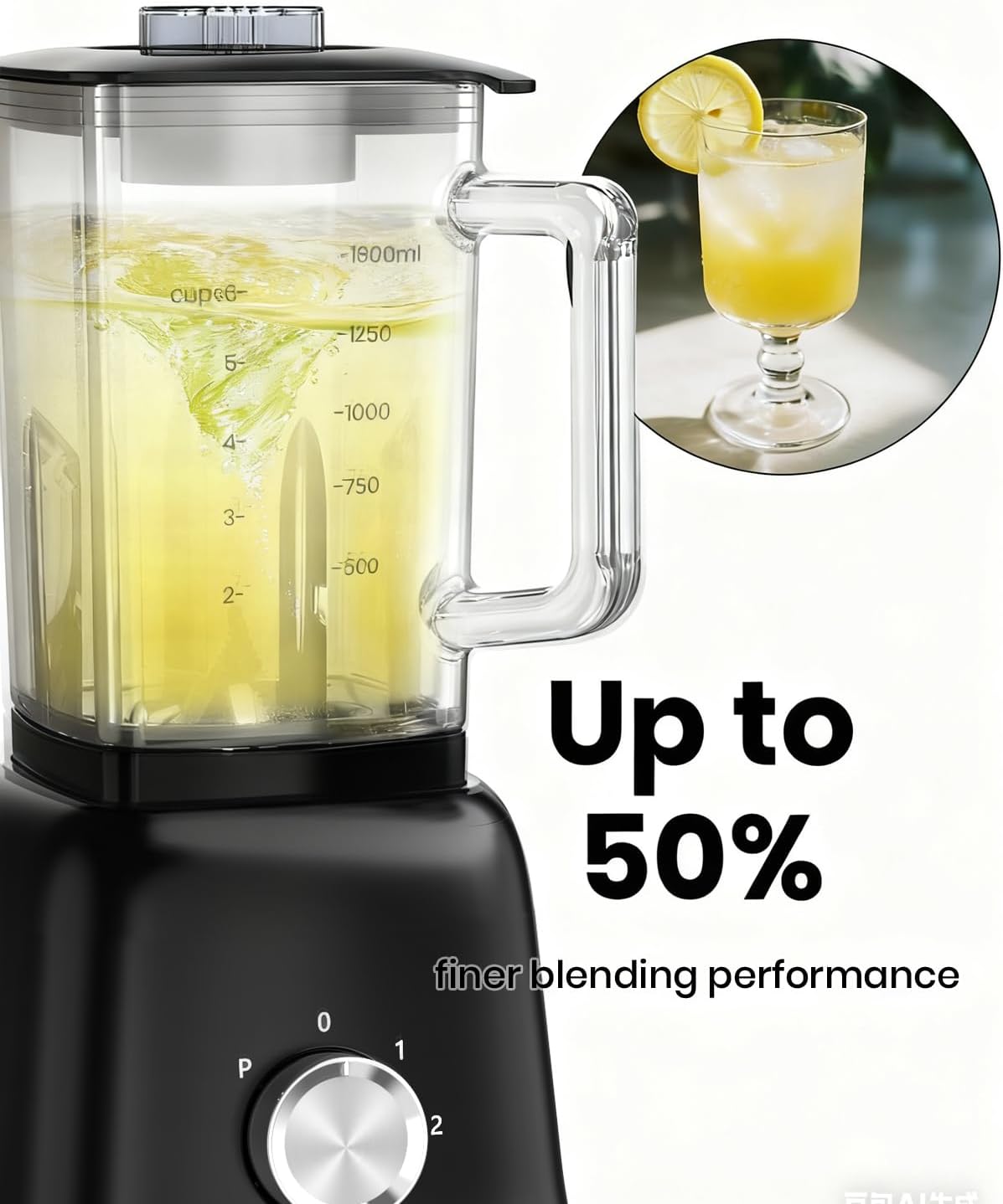 Professional Blender For Smoothies, 58 Oz Glass Jar, Glass Blender Including Puree & Crush Ice Functions, 750 Watts, With Portable Travel Cup B02 (Black)