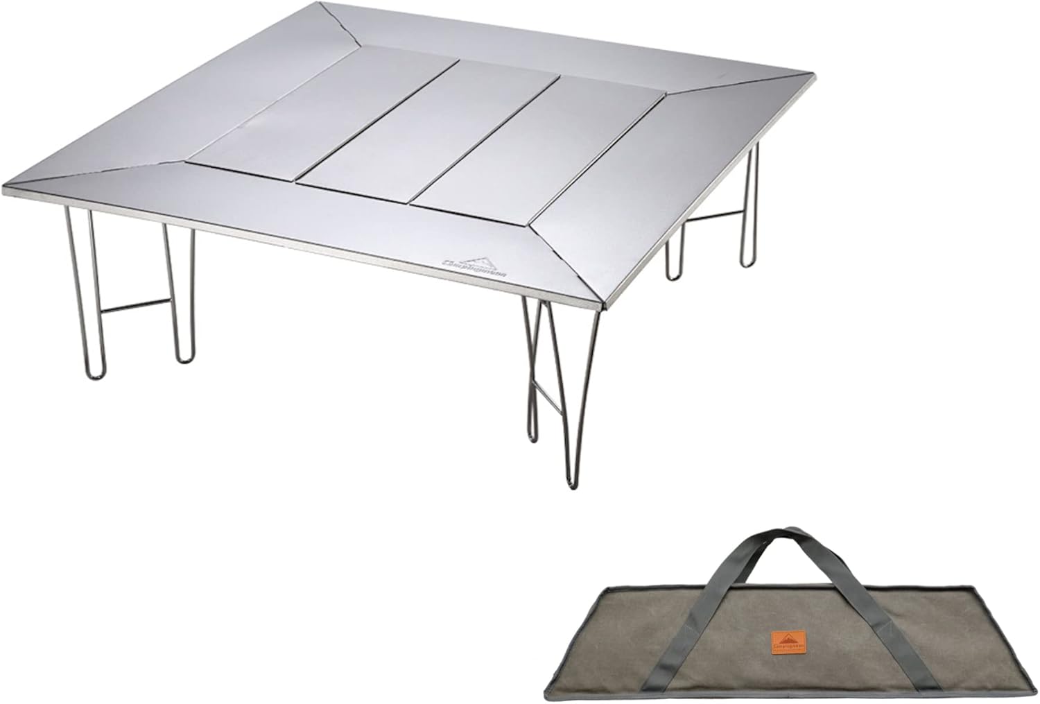CAMPINGMOON Camping Grill Table with Canvas Carrying Bag (Removable Center Plates Type (T-503)) Medium Silver
