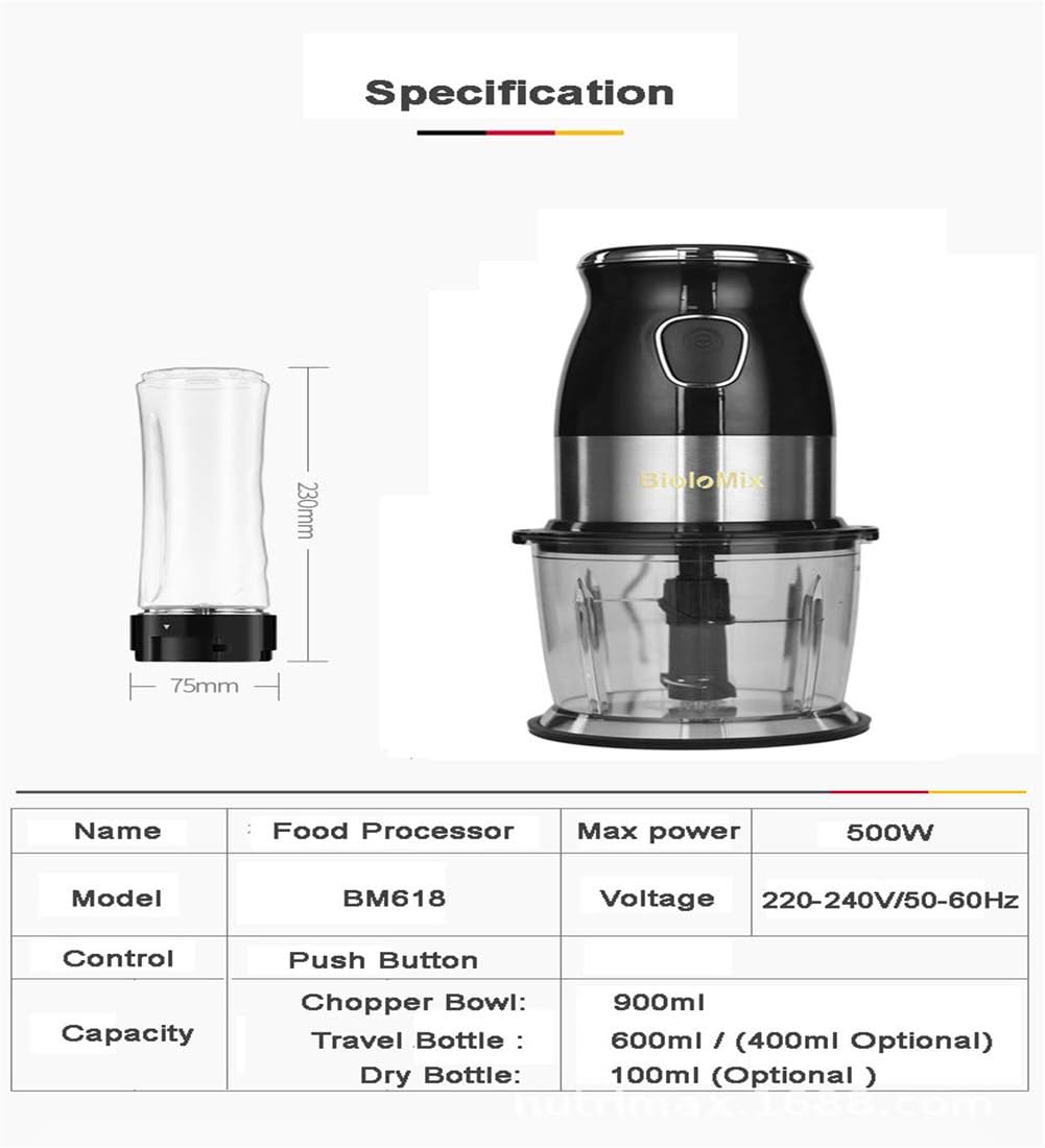 Electric Blender Food Processor, Meat Grinder and Food Chopper Blender Smoothie Maker for Meat Vegetables Fruits and Nuts with Glass Bowl Blender Grinder 500W