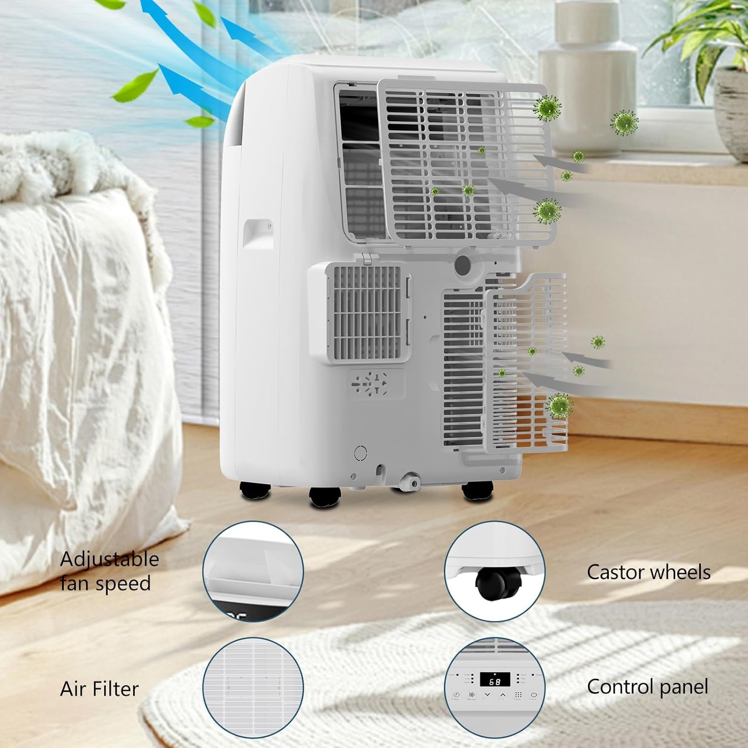 Portable Air Conditioners 10000 BTU, 3-in-1 Freestanding AC with Remote Control for Room up to 450 Sq. Ft., Digital Display, Window Installation Kit, 24H Timer, Sleep Mode