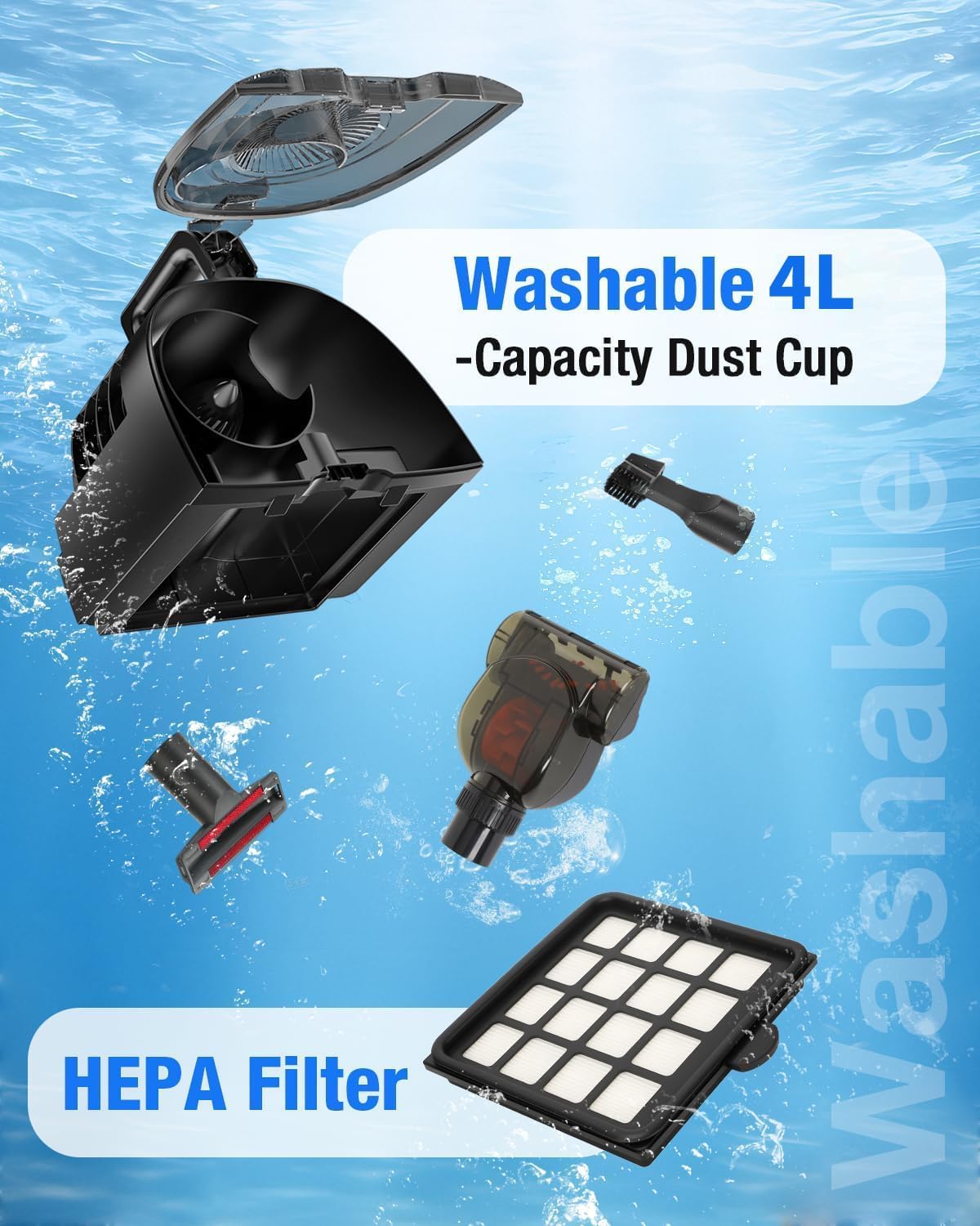 Zefiro Canister Vacuum Cleaner, 40Kpa 1600W Bagless Vacuum Cleaner,Lightweight Vacuum for Hard Floors, Carpet, Pet