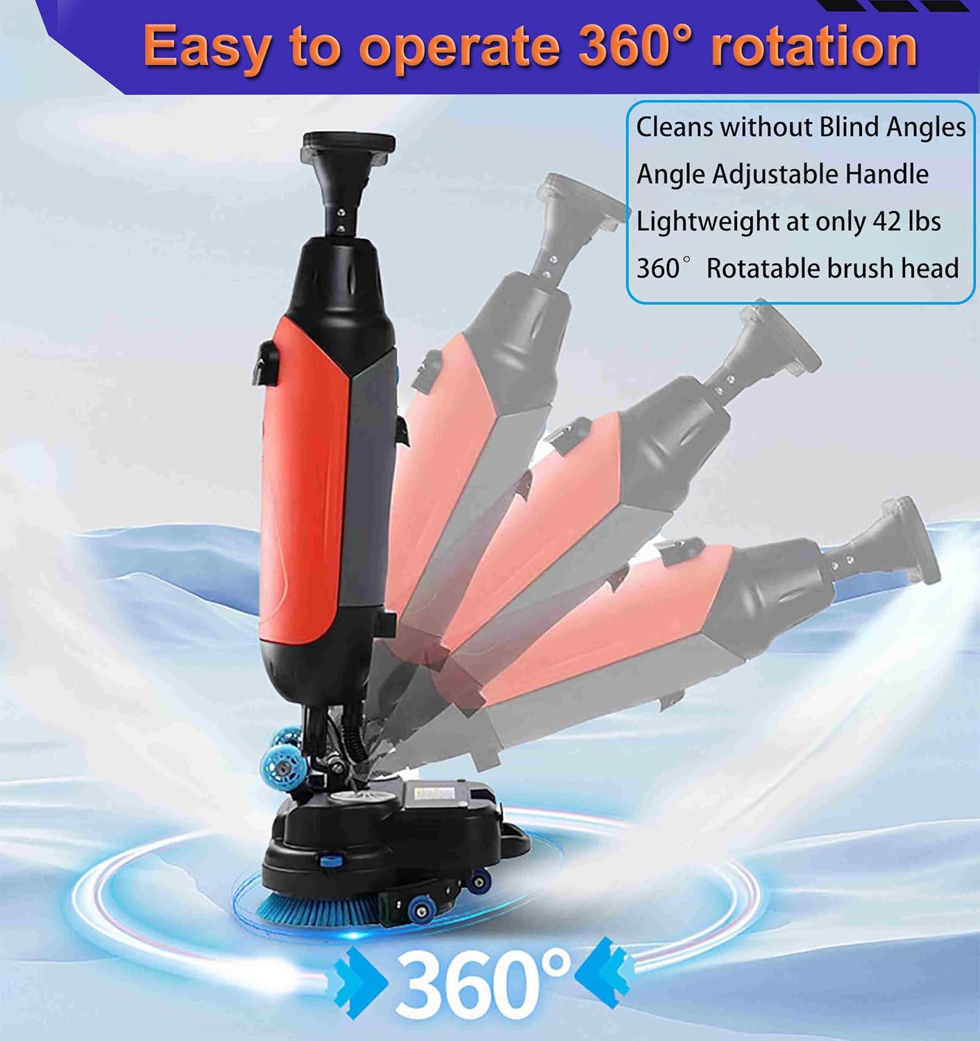 Carpet Cleaning Machine and Floor Scrubber, Dual-Brush Rotary System, Cordless Mini Floor Scrubber, Efficient Cleaning for Commercial Spaces, Schools, and Offices Grey