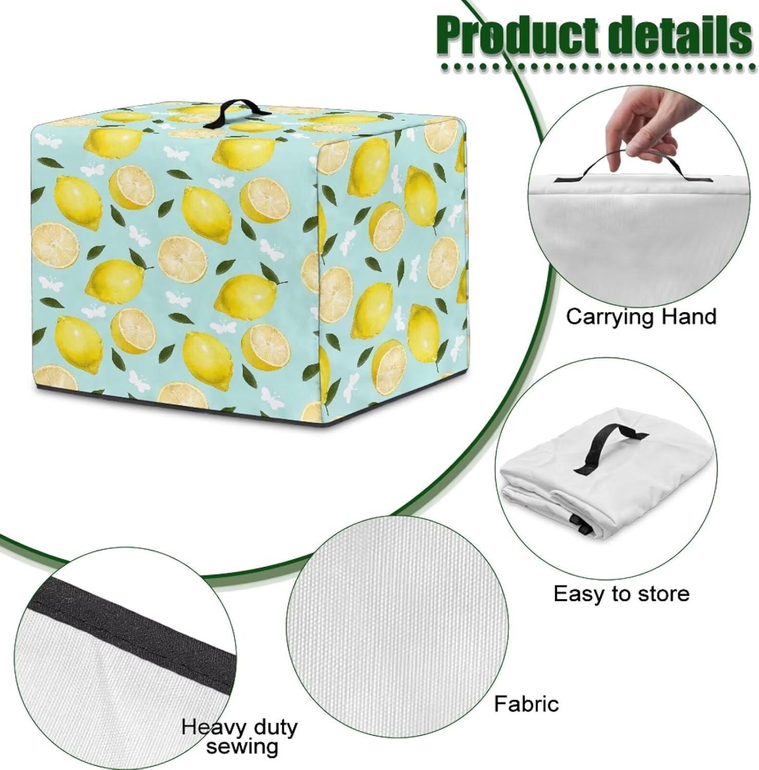 Blender Dust Cover for Kitchen Lemons Stylish Juicer Cover with Floral Prints, Fits Most Blenders & Stand Mixers, Easy to Clean & Foldable, Home Decor