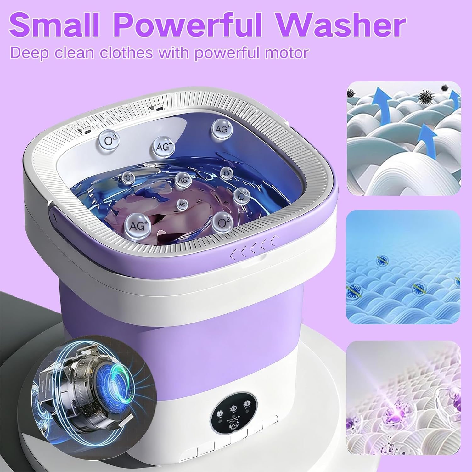 Portable Washing Machine, 15L Mini Collapsible Washer with 3 Cleaning Modes for Baby Clothes, Underwear, Small Foldable Laundry for Travel Apartment Home Dorm Hotel Camping (White+Purple 16L)