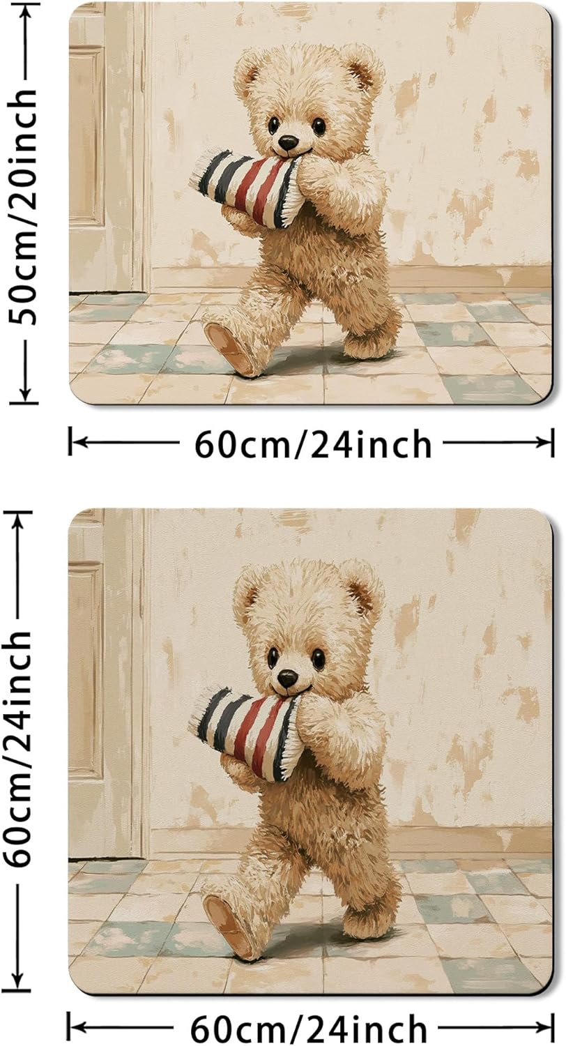 Cute Bear Washer Dryer Top Protector Mat, Vintage Plush Toy Laundry Machine Dust Covers, Winter Holiday Rubber Anti-slip Waterproof Washer And Dryer Mats for Laundry Room 20x24 Inch
