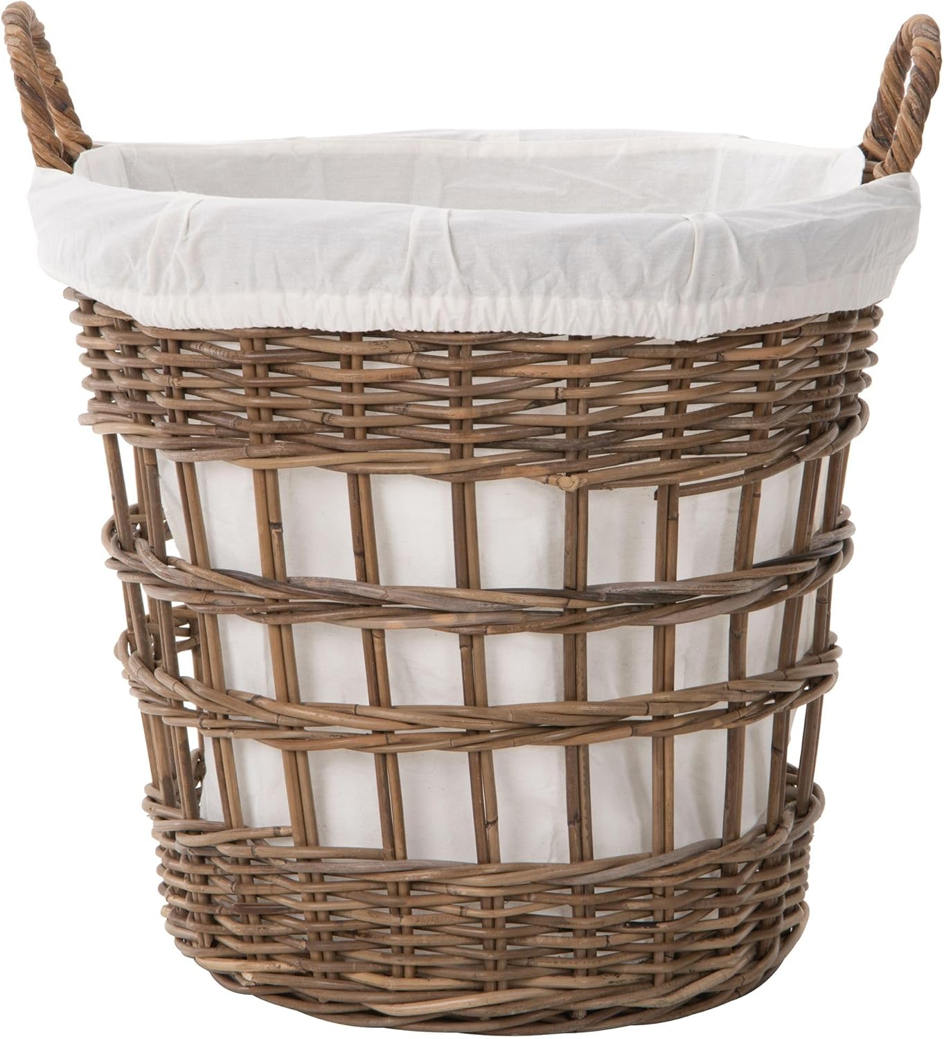 Kouboo Round Rattan Storage and Laundry Basket with Liner and Handles - Removable and Washable Liner