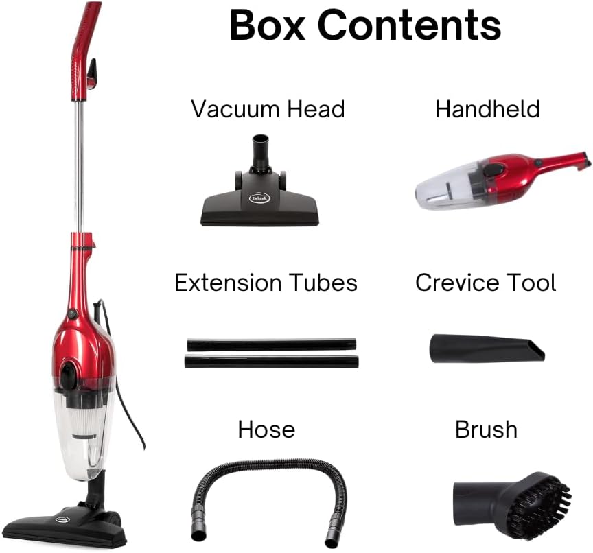 Ewbank Chilli Tempest 2-in-1 Vacuum Cleaner, Stick & Handheld, with 6 Attachments, Small, Lightweight (3 lb.), 600W, .5L Capacity, Red