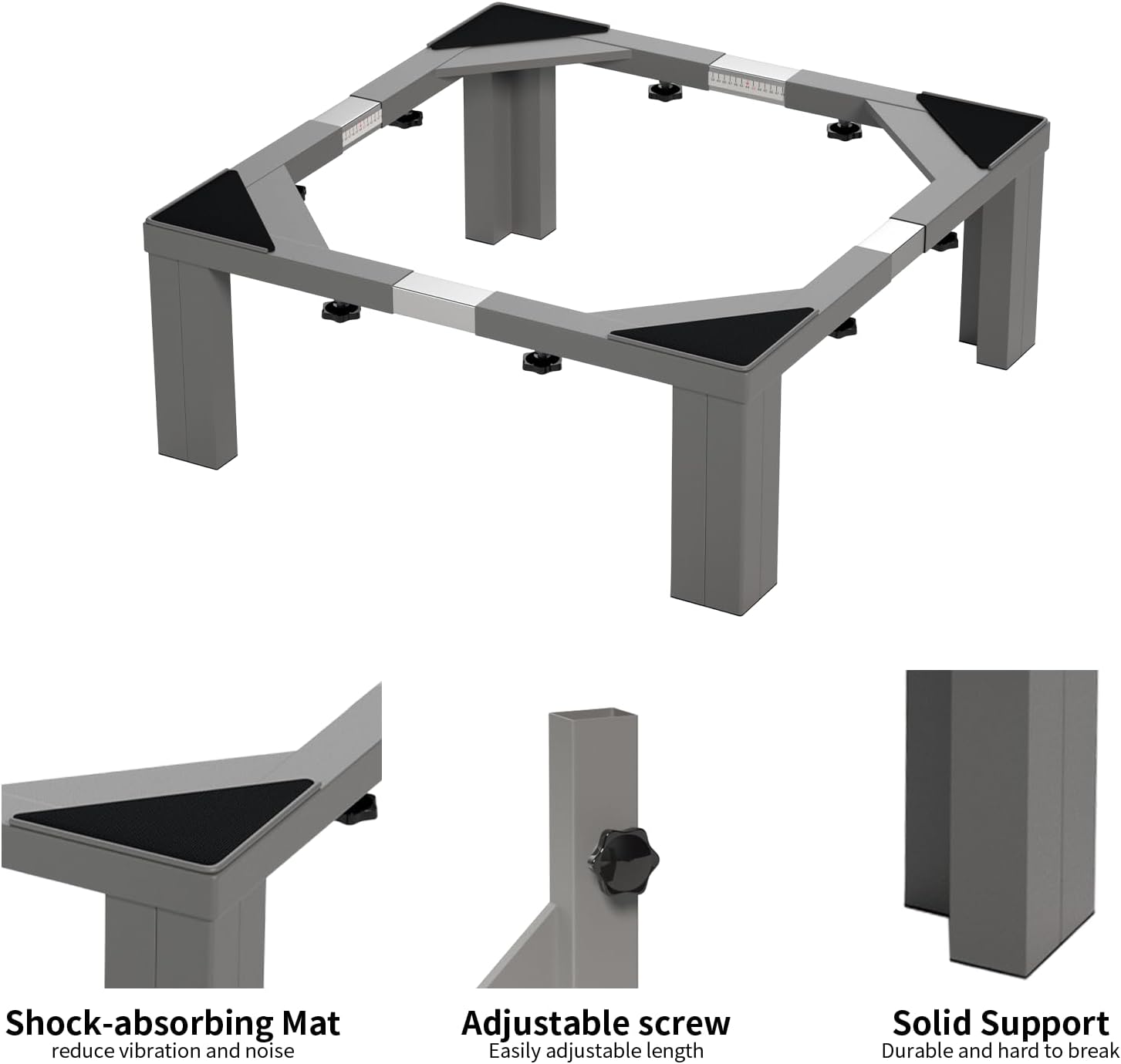 1200LB Heavy-Duty Stainless Steel Laundry Pedestal | Universal Riser for Front Load Washer & Dryer | Anti-Vibration Design, Tool-Free Install(Grey)