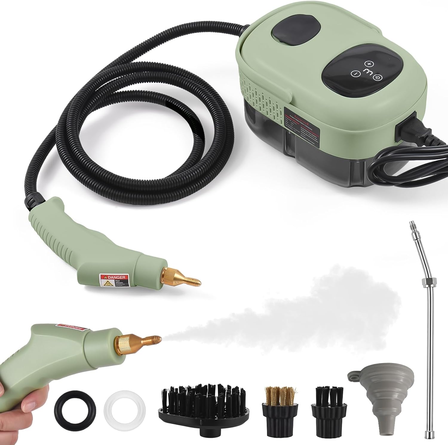 2500W High Pressure Steam Cleaner High Temperature Pressurized Steam Cleaning Machine 1100ml 3 Bar Portable Handheld Steam Cleaners with 3 Brush Heads for Home Use/Car Detailing, Green