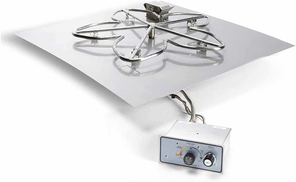 HPC Fire Push Button Flame Sensing Fire Pit Burner Kit (FPPK30-SQ-FLEX-NG), 30x30-Inch Flat Pan, Natural Gas, UL Listed