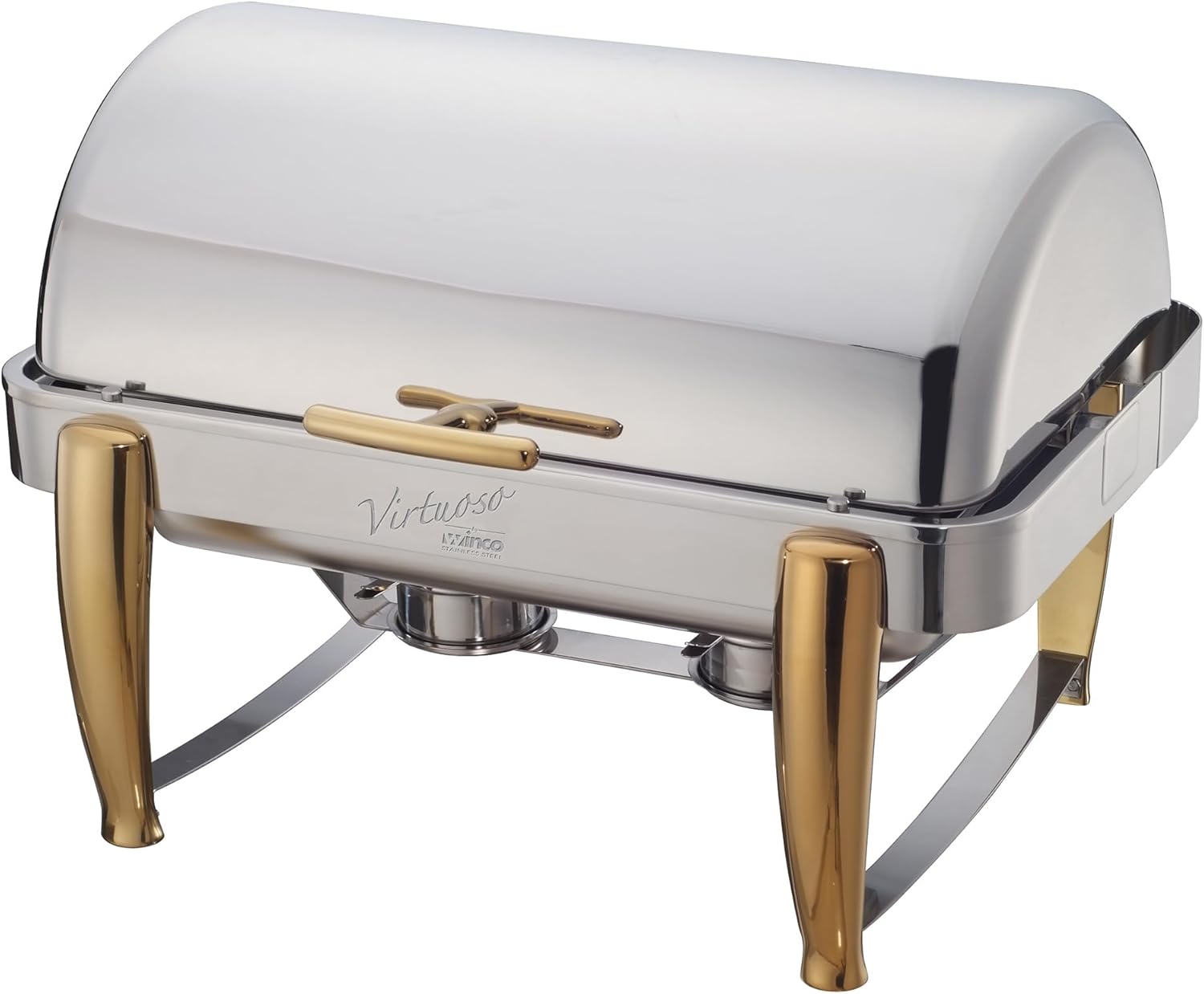 Winco Virtuoso 8-Quart Chafer, Full, 180 Roll-Top, Gold Accent