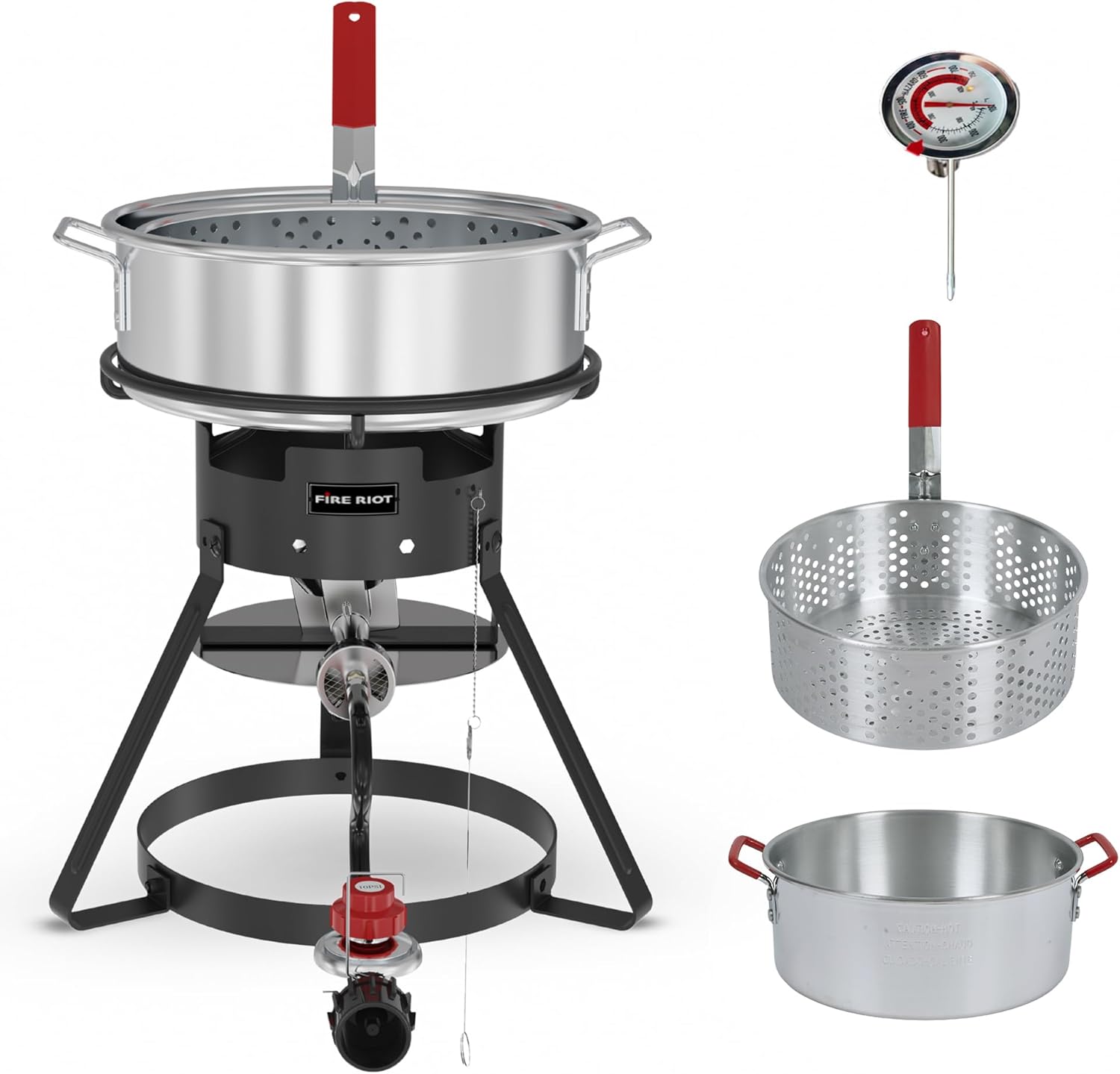 10QT Outdoor Fish Fryer Kit – Heavy-Duty Aluminum Pot, 6.7QT Basket, Propane Deep Fryer with 0-10 PSI Regulator & Steel Frame – Ideal for Seafood & More