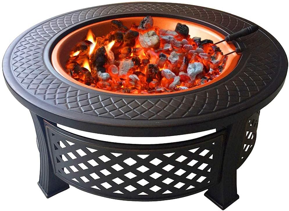 Firepit Table for Outside, Multifunctional Fire Pit Table, Firepit Table for Outside Wood Burning with Spark Screen Grate Grills Poker for Picnic Bonfire Patio Backyard Garden BBQ