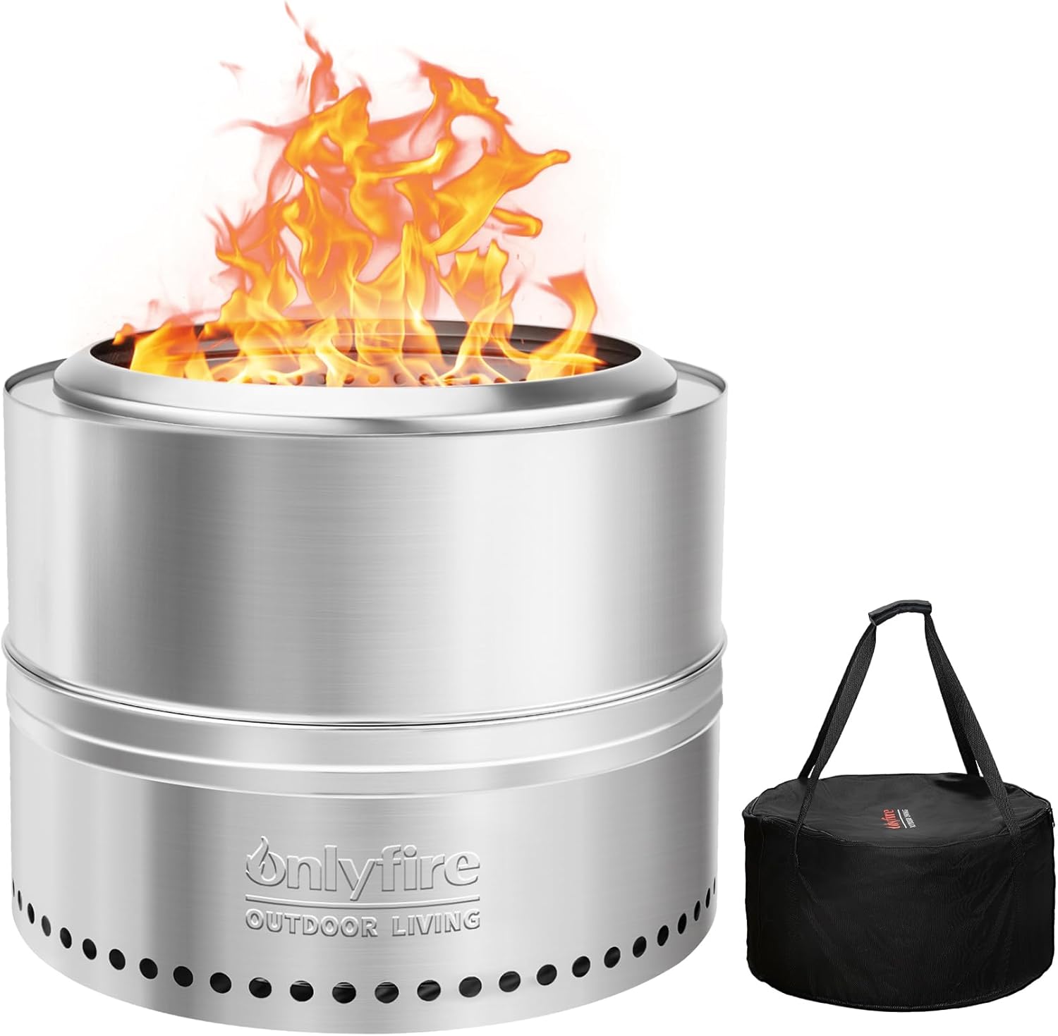 ONLYFIRE OUTDOOR LIVING Wood Burning Fire Pit with Carrying Bag, 19.5” Detachable Portable Firepit for Camping Tailgating Patio Backyard Bonfire, Smokeless Fireplace, Stainless Steel FP036